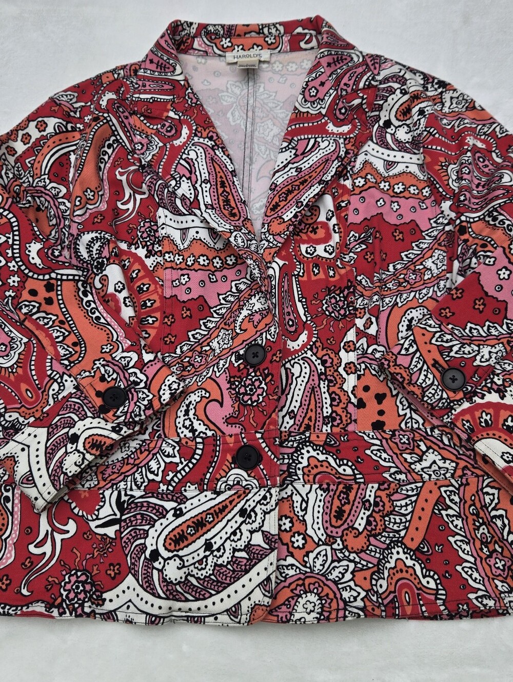 Harold's Vintage Pink & Red Paisley Button-Front Jacket Size XL Long Sleeve